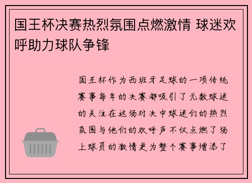 国王杯决赛热烈氛围点燃激情 球迷欢呼助力球队争锋