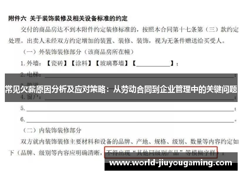 常见欠薪原因分析及应对策略：从劳动合同到企业管理中的关键问题