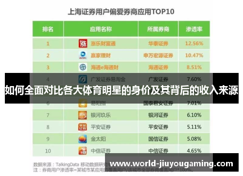 如何全面对比各大体育明星的身价及其背后的收入来源